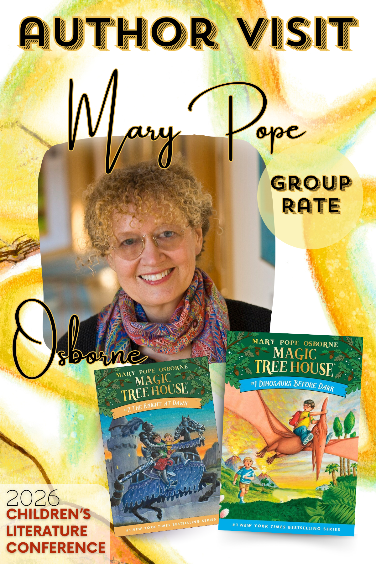 GROUP RATE: Virtual Author Visit & Corresponding Happy Hour with Mary Pope Osborne GROUP RATE: Virtual Author Visit & Corresponding Happy Hour with Mary Pope Osborne
