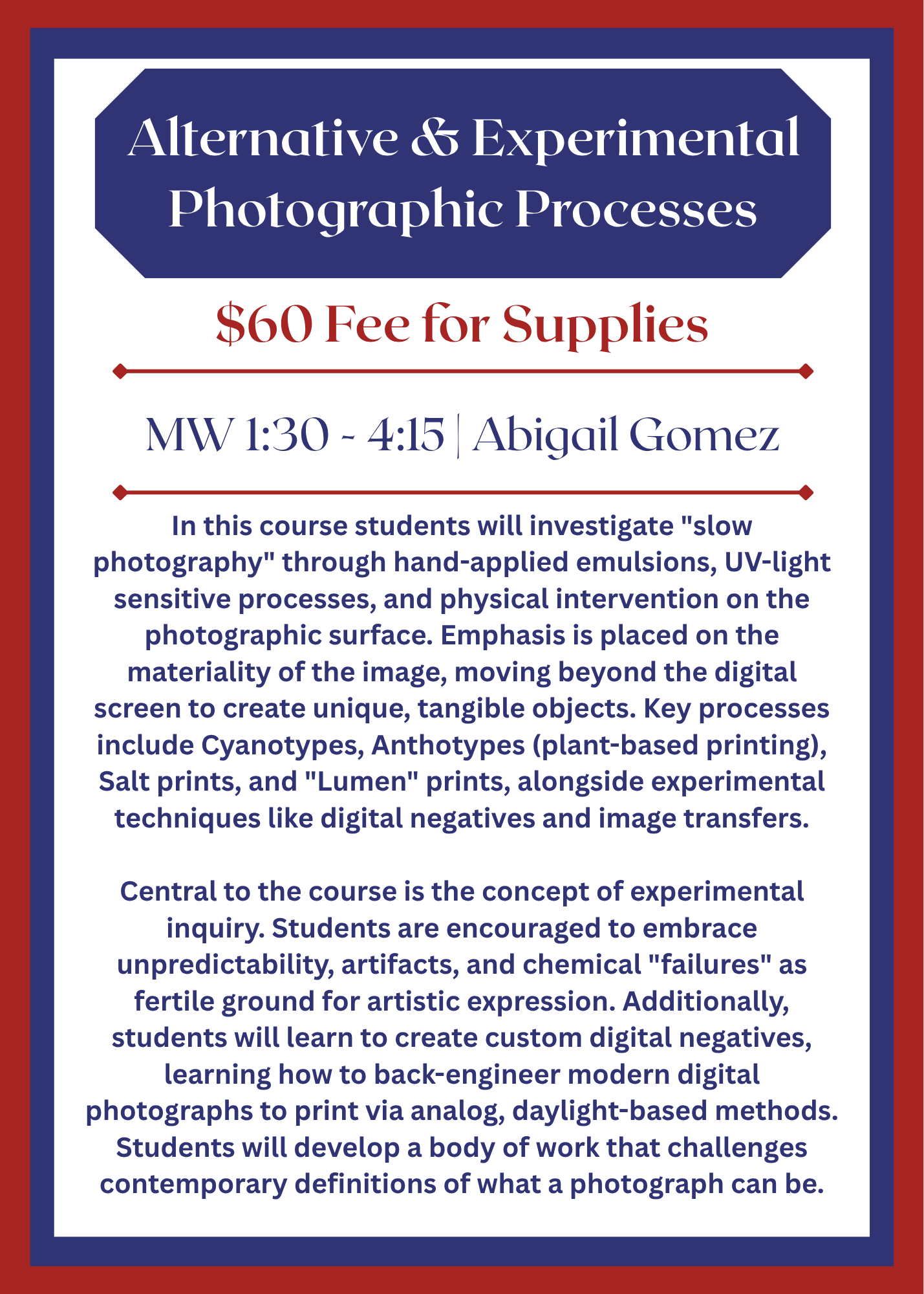 Alternative & Experimental Photographic Processes Alternative & Experimental Photographic Processes